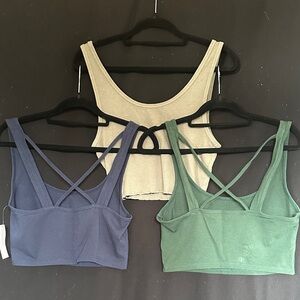 American Eagle Outfitters Crop Tops in Sage Blue, and Forest Green